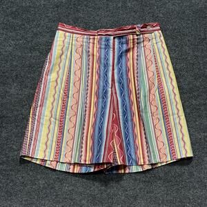 Marcia Shorts Womens 12 Blue Red Stripe Pleated Bermuda Cotton Elastic Waist